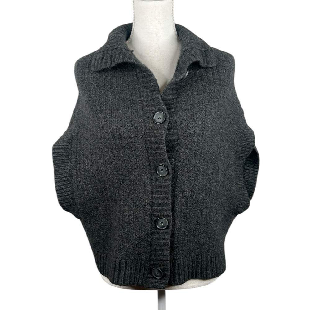 Garnet Hill Charcoal Gray Knit Cape Wool Rabbit Hair Warm Sweater Size‎ Small